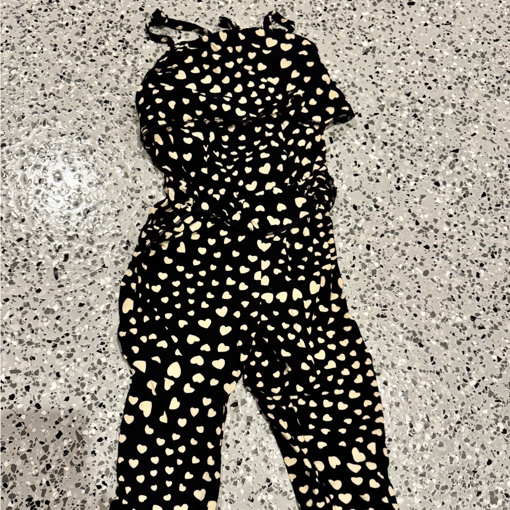 Heart Patterned Black and Cream Kids Romper